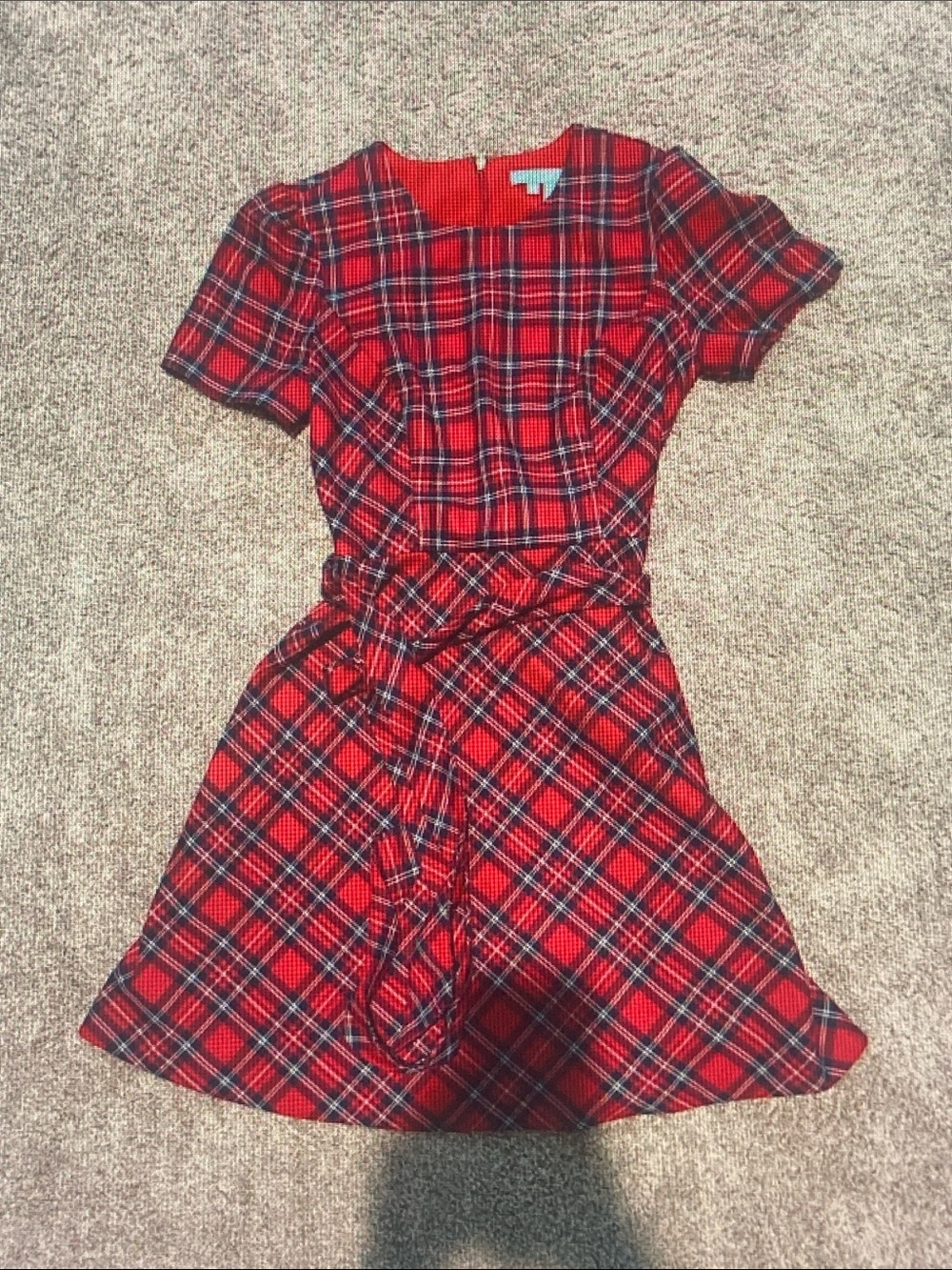Draper James Red and Black Plaid Short-Sleeve Belted Fit-and-Flare Dress - Picture 4 of 4